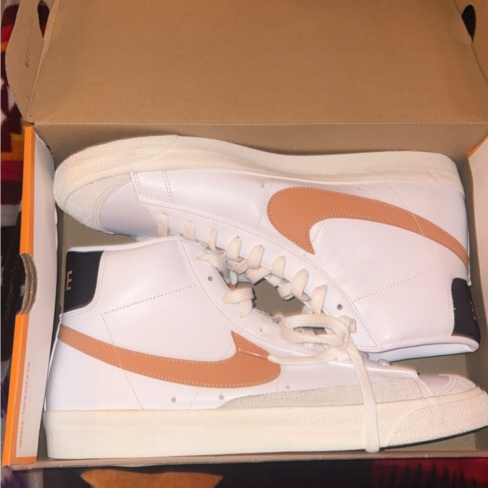 Nike White and Tan High-Top Athletic Shoes
